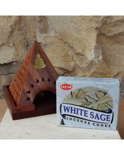 Porte encens Bois PYRAMIDE + 10 Connes PURIFICATION MINERAUX