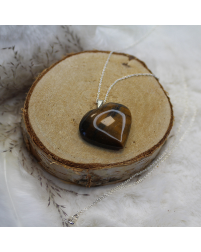 Pendentif Coeur Oeil de Tigre 3cm BIJOUX