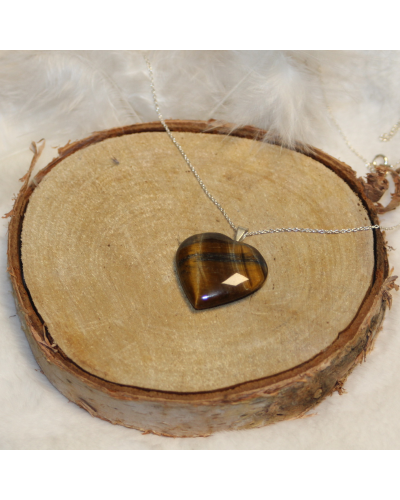 Pendentif Coeur Oeil de Tigre 3cm BIJOUX