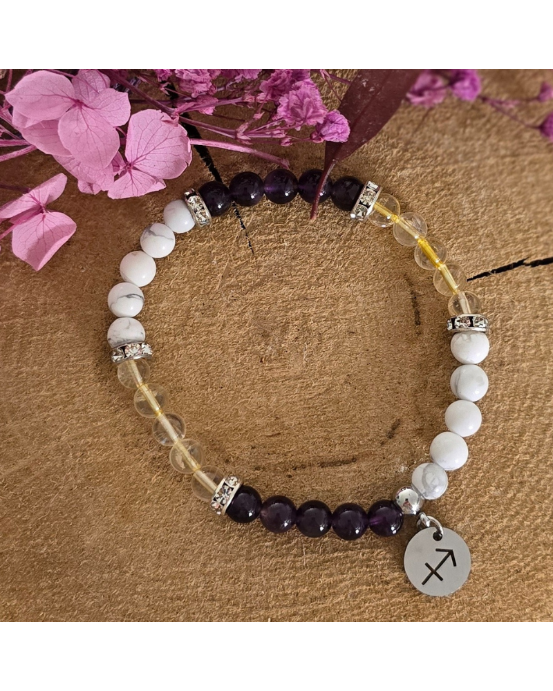 Bracelet UNIQUE sagittaire Howlite-Citrine-Améthyste BIJOUX