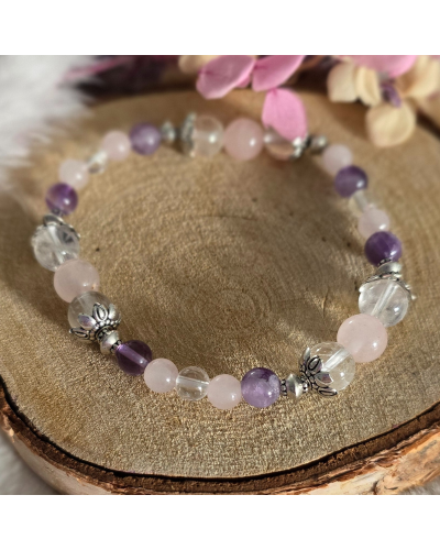 Bracelet UNIQUE Cristal de roche-Quartz-Améthyste BIJOUX