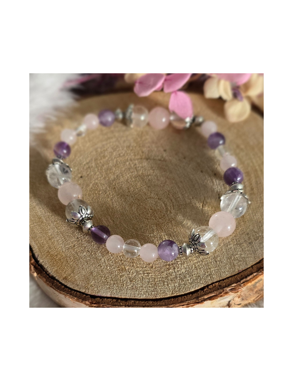 Bracelet UNIQUE Cristal de roche-Quartz-Améthyste BIJOUX