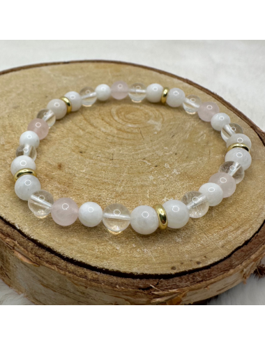 Bracelet UNIQUE Pierre de Lune -Cristal de Roche-Quartz BIJOUX