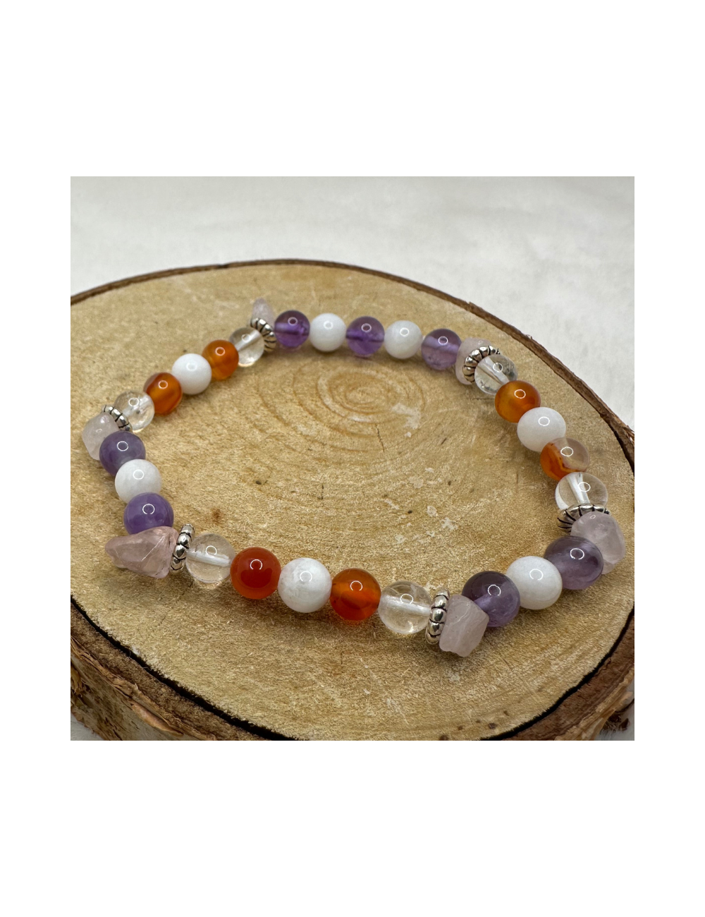Bracelet UNIQUE Pierre de Lune -Cristal de roche-Quartz- Améthyste-Cornaline BIJOUX Bracelet UNIQUE Pierre de Lune -Cristal de roche-Quartz- Améthyste-Cornaline BIJOUX