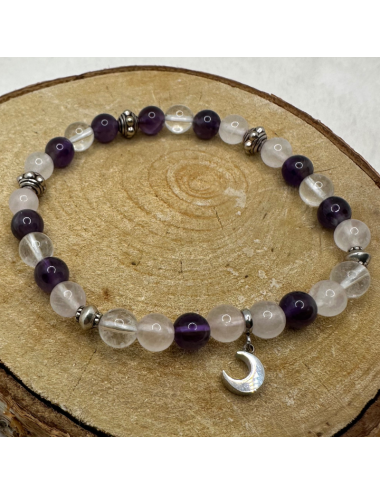Bracelet UNIQUE Améthyste-Cristal de Roche-Quartz BIJOUX