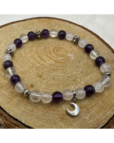 Bracelet UNIQUE Améthyste-Cristal de Roche-Quartz BIJOUX