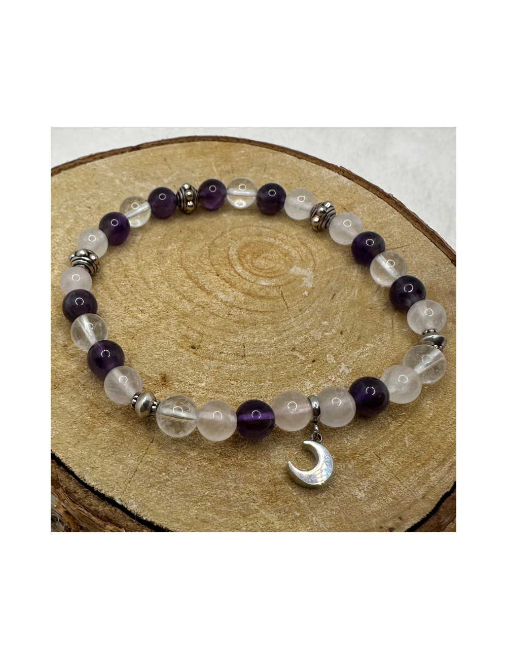 Bracelet UNIQUE Améthyste-Cristal de Roche-Quartz BIJOUX Bracelet UNIQUE Améthyste-Cristal de Roche-Quartz BIJOUX