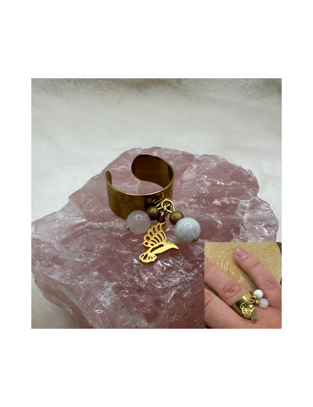 Bague ajustable Pierre de Lune- Quartz Collier / Pendentif Bague ajustable Pierre de Lune- Quartz Collier / Pendentif
