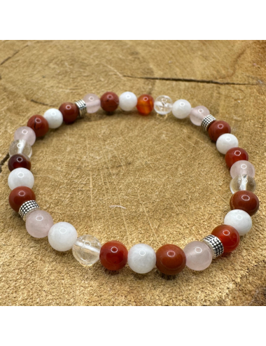 Bracelet UNIQUE Pierre de Lune-Cristal de roche - Jaspe- Cornaline-Quartz BIJOUX