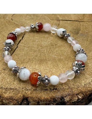 Bracelet UNIQUE Pierre de Lune - Cristal de roche-Cornaline-Quartz BIJOUX