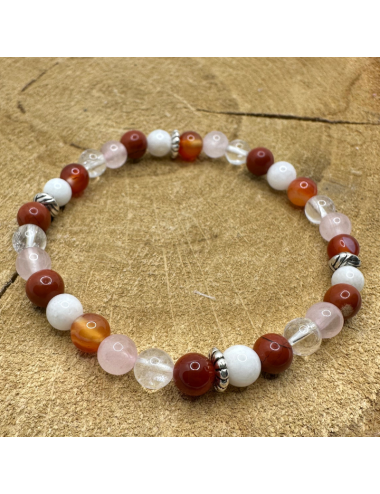 Bracelet UNIQUE Pierre de lune- Cristal de roche - Cornaline -Jaspe-Quartz BIJOUX