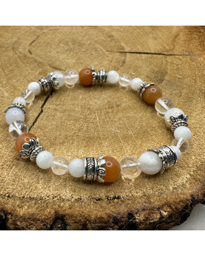 Bracelet UNIQUE Pierre de lune-Cristal de roche-Aventurine BIJOUX