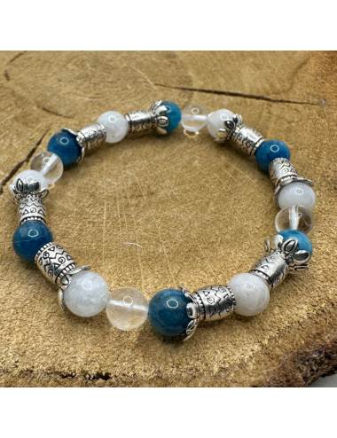 Bracelet UNIQUE Pierre de lune-Apatite -Cristal de Roche BIJOUX