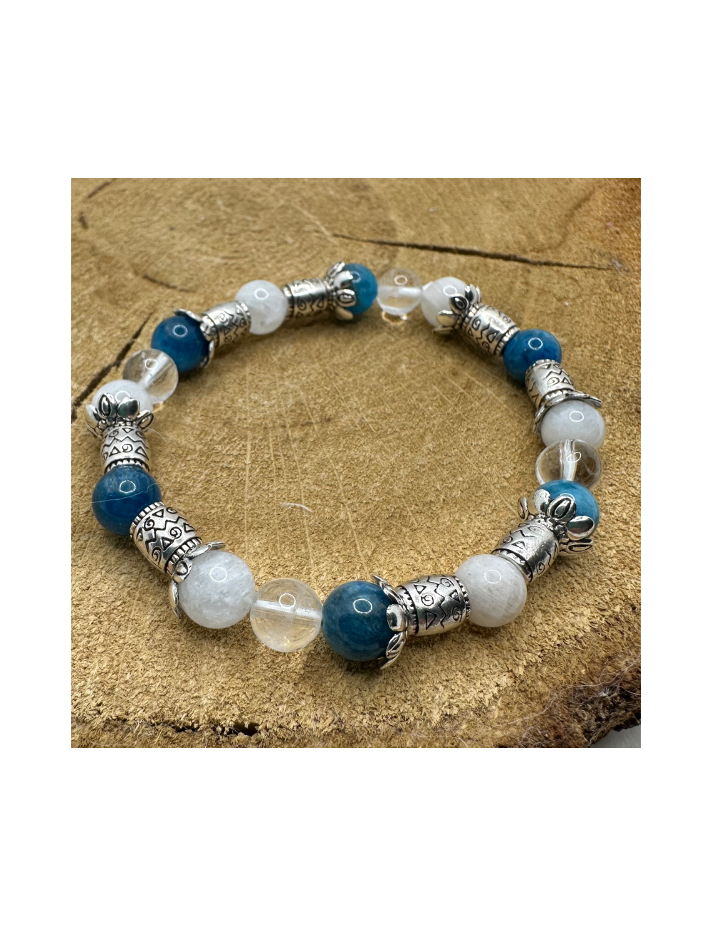 Bracelet UNIQUE Pierre de lune-Apatite -Cristal de Roche BIJOUX Bracelet UNIQUE Pierre de lune-Apatite -Cristal de Roche BIJOUX