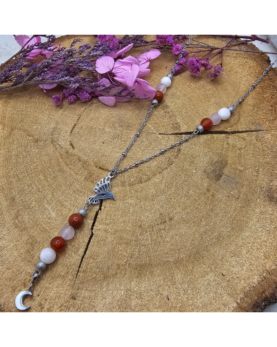 Collier UNIQUE Pierre de Lune-Cornaline-Jaspe-Quartz BIJOUX