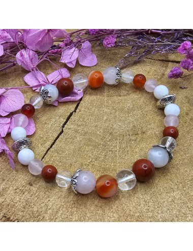 Bracelet UNIQUE Pierre de Lune - Cornaline -Jaspe-Cristal de Roche-Quartz BIJOUX