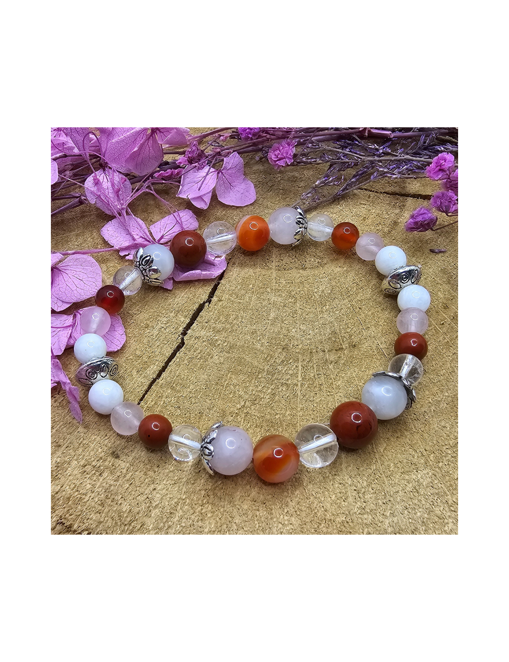 Bracelet UNIQUE Pierre de Lune - Cornaline -Jaspe-Cristal de Roche-Quartz BIJOUX Bracelet UNIQUE Pierre de Lune - Cornaline -Jaspe-Cristal de Roche-Quartz BIJOUX