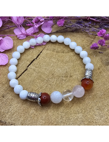 Bracelet UNIQUE Pierre de Lune-Cristal de roche - Jaspe- Cornaline-Quartz BIJOUX