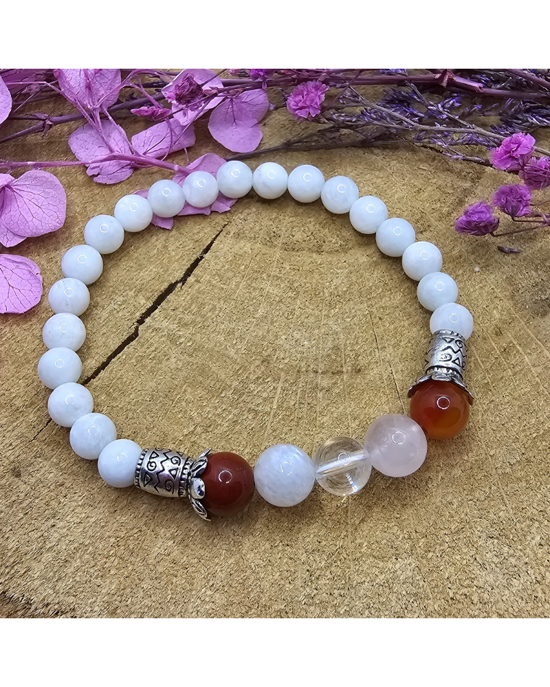 Bracelet UNIQUE Pierre de Lune-Cristal de roche - Jaspe- Cornaline-Quartz BIJOUX