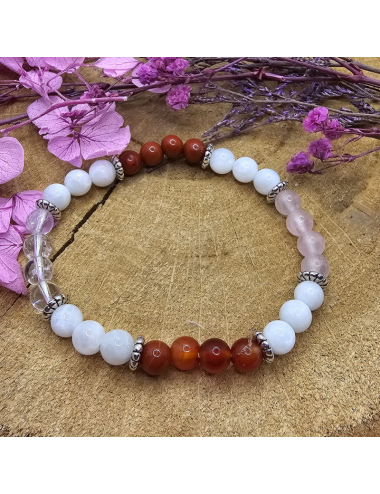Bracelet UNIQUE Pierre de Lune-Cristal de roche - Jaspe- Cornaline-Quartz BIJOUX