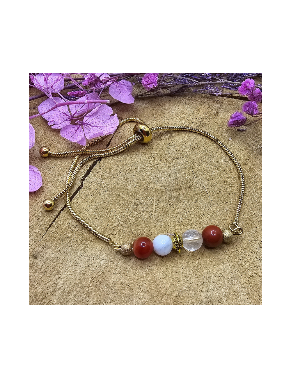 Bracelet UNIQUE Pierre de Lune-Cristal de roche - Jaspe- Cornaline BIJOUX Bracelet UNIQUE Pierre de Lune-Cristal de roche - Jaspe- Cornaline BIJOUX