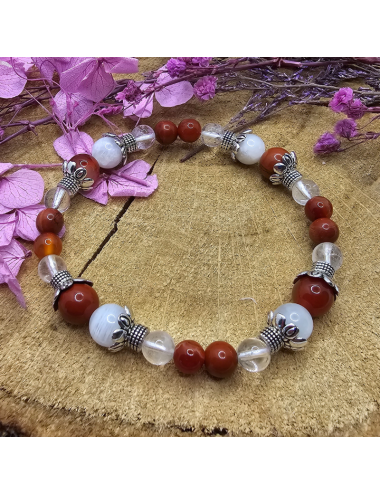 Bracelet UNIQUE Pierre de Lune-Cristal de roche - Jaspe- Cornaline BIJOUX