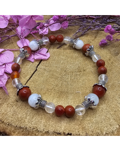 Bracelet UNIQUE Pierre de Lune-Cristal de roche - Jaspe- Cornaline BIJOUX