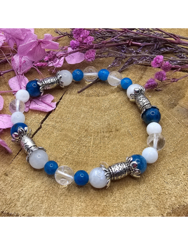 Bracelet UNIQUE Pierre de lune-Apatite -Cristal de Roche BIJOUX