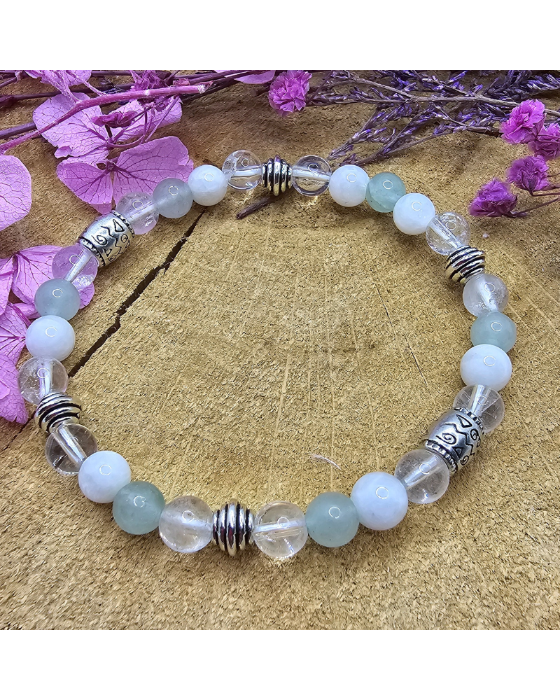 Bracelet UNIQUE Pierre de Lune -Aventurine -Cristal de roche BIJOUX
