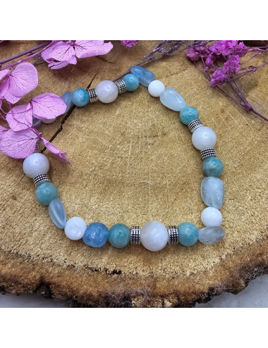 Bracelet UNIQUE Pierre de Lune -Aigue Marine- Amazonite BIJOUX