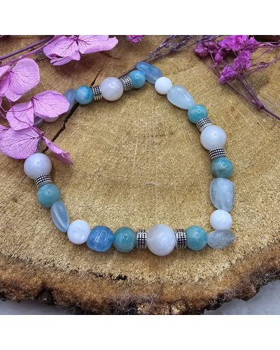 Bracelet UNIQUE Pierre de Lune -Aigue Marine- Amazonite BIJOUX