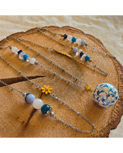 Bola Lithothérapie UNIQUE Pierre de Lune – Cristal de Roche – Aigue-Marine – Aventurine Verte