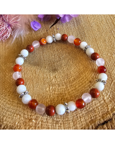 Bracelet UNIQUE Pierre de Lune  – Jaspe – Cornaline – Quartz Rose  Amour & Stabilité Émotionnelle