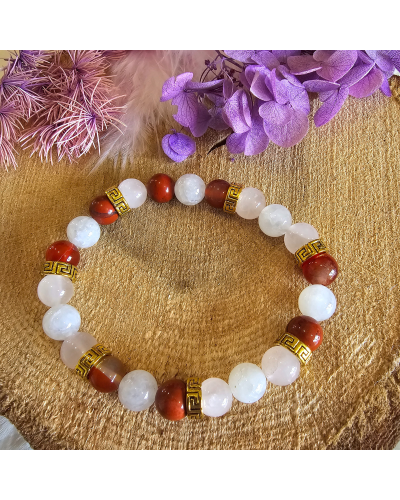 Bracelet UNIQUE Pierre de Lune  – Jaspe – Cornaline – Quartz Rose  Amour & Stabilité Émotionnelle