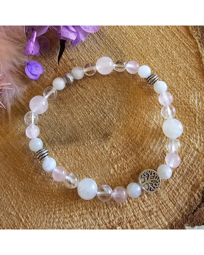 Bracelet UNIQUE Pierre de Lune– Cristal de Roche – Quartz Rose