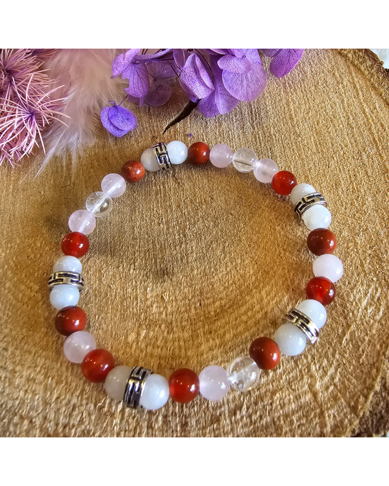 Bracelet UNIQUE Pierre de Lune – Cristal – Jaspe – Cornaline – Quartz Rose  Amour & Stabilité Émotionnelle