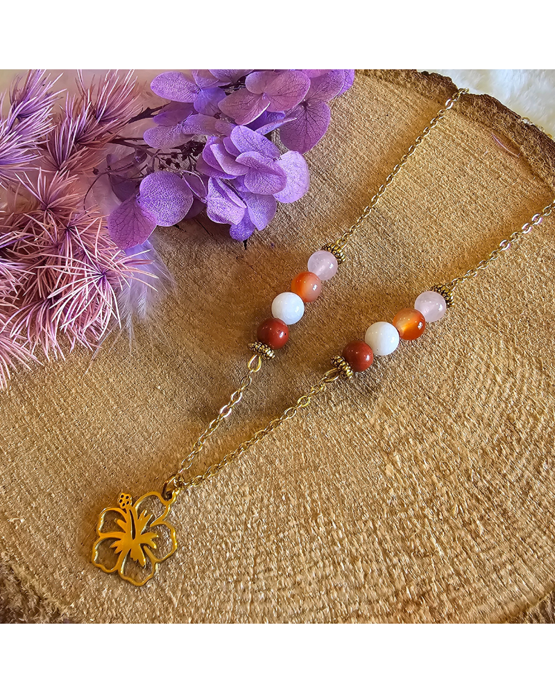 Collier UNIQUE Pierre de Lune – Cornaline – Jaspe – Quartz Rose  Féminin Sacré & Vitalité Émotionnelle