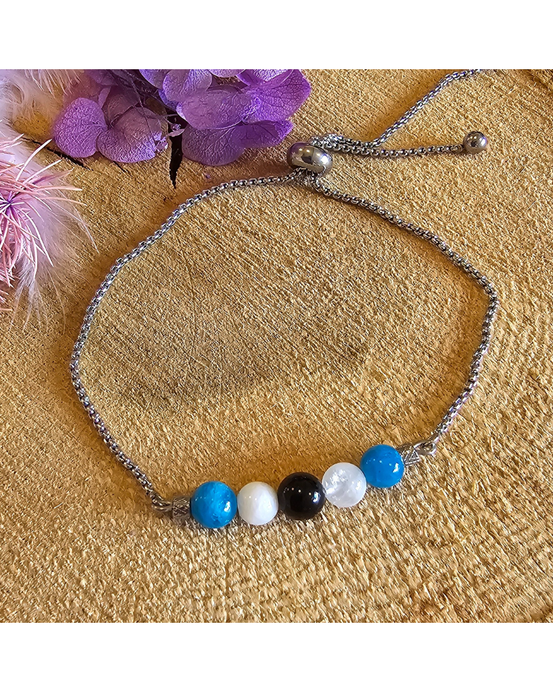 🌙 Bracelet UNIQUE Pierre de Lune – Apatite – Tourmaline