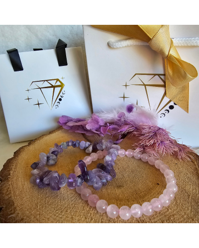 🎁 Coffret Duo Spécial Noël – Améthyste baroque & Quartz Rose