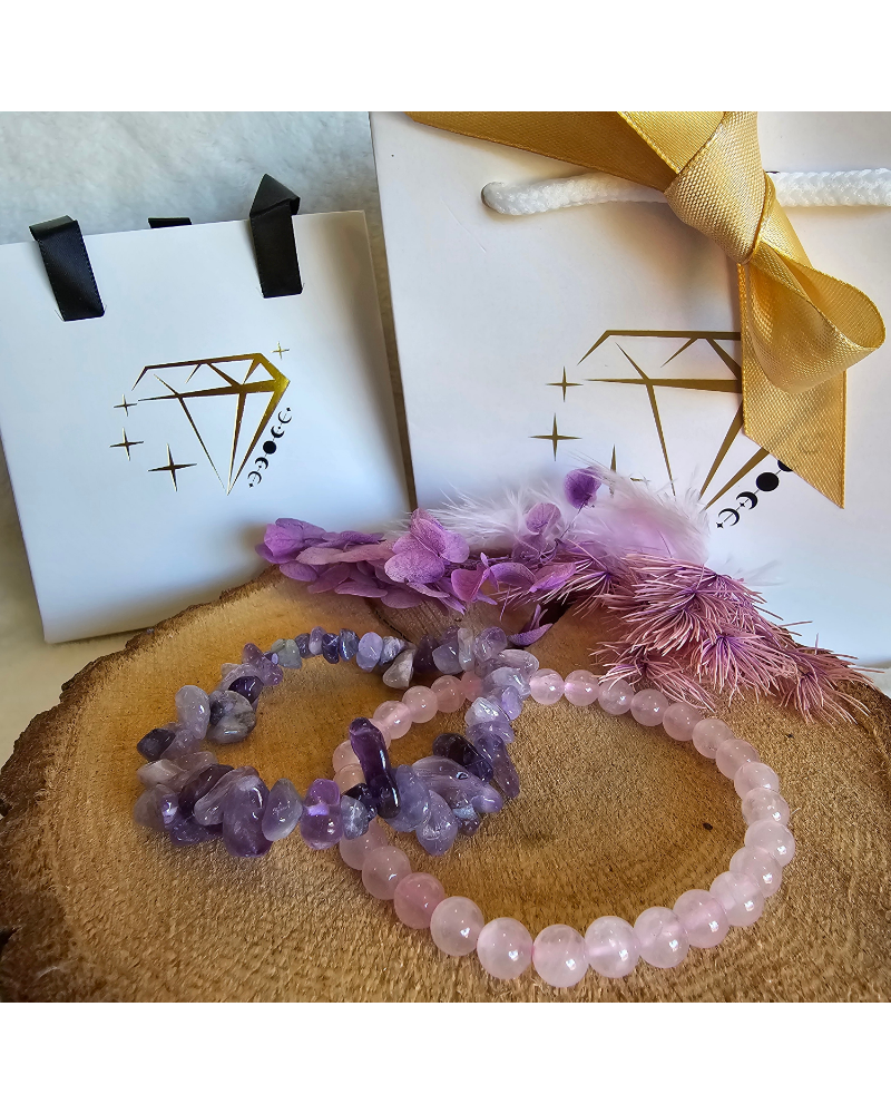 🎁 Coffret Duo Spécial Noël – Améthyste baroque & Quartz Rose