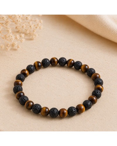 Bracelet Œil de Tigre & Pierre de Lave – Protection, ancrage & transformation intérieure | Lithothérapie
