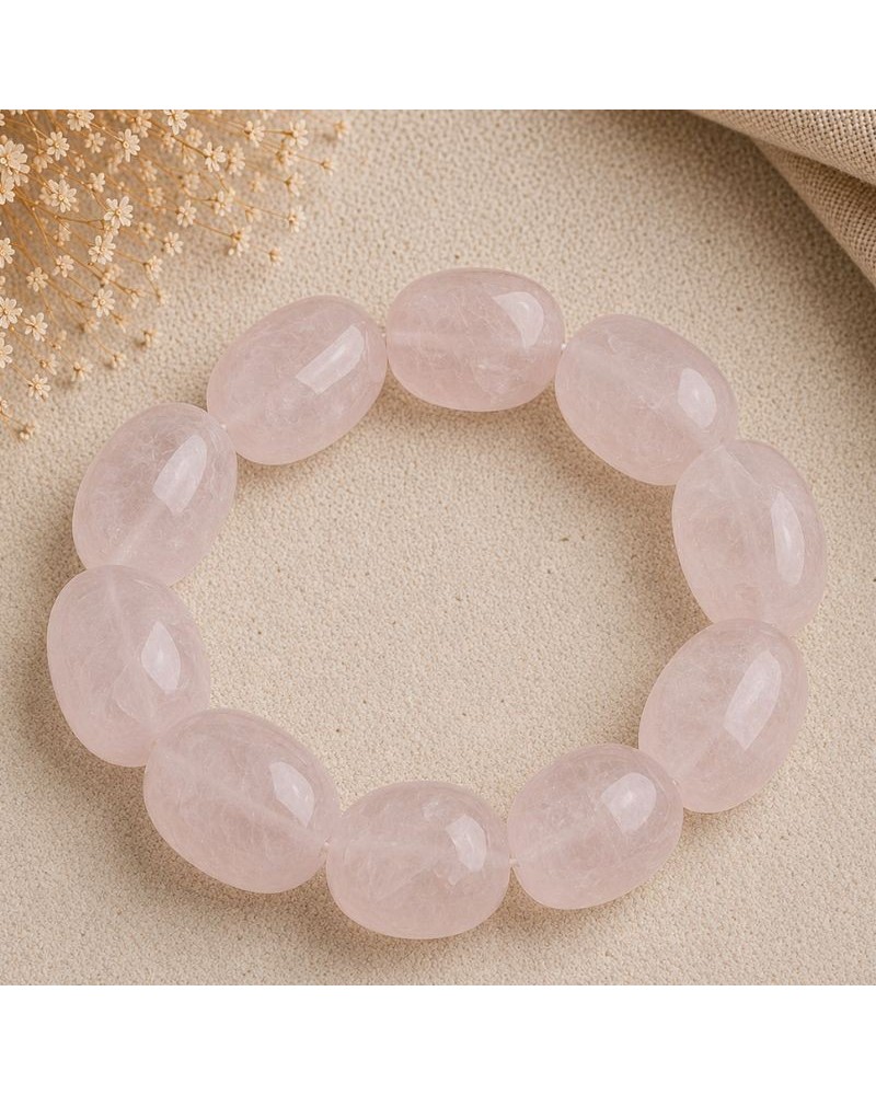 Bracelet Quartz Rose – Pierre Roulée Naturelle  Douceur & Guérison Émotionnelle