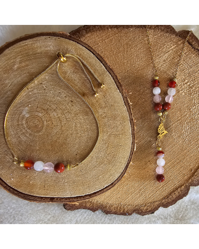 Bracelet UNIQUE Pierre de Lune  – Jaspe – Cornaline – Quartz Rose  Amour & Stabilité Émotionnelle