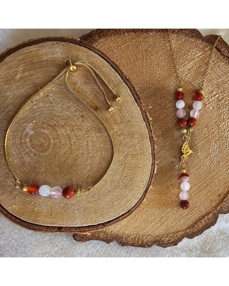 Bracelet UNIQUE Pierre de Lune  – Jaspe – Cornaline – Quartz Rose  Amour & Stabilité Émotionnelle