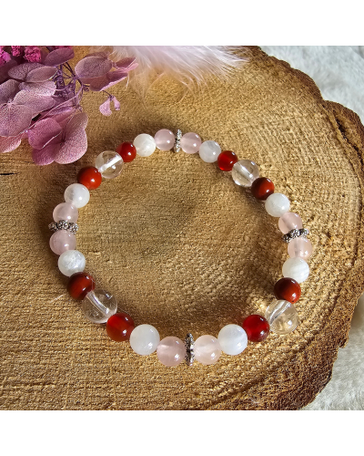 Bracelet UNIQUE Pierre de Lune – Cristal – Jaspe – Cornaline – Quartz Rose  Amour & Stabilité Émotionnelle