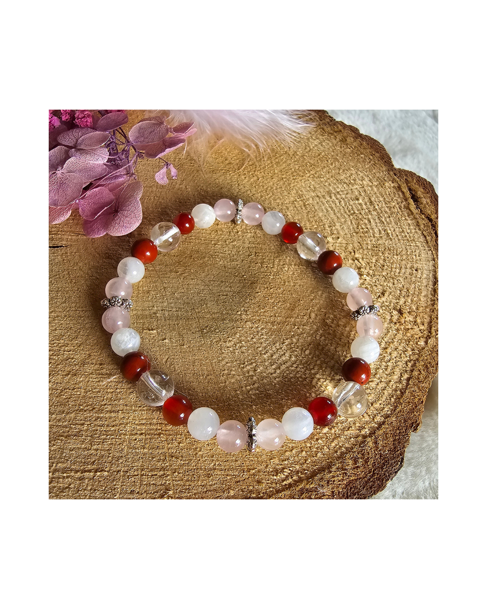 Bracelet UNIQUE Pierre de Lune – Cristal – Jaspe – Cornaline – Quartz Rose  Amour & Stabilité Émotionnelle