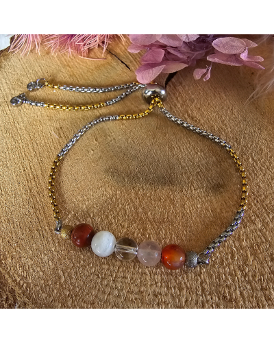 Bracelet UNIQUE Pierre de Lune – Cristal – Jaspe – Cornaline – Quartz Rose  Amour & Stabilité Émotionnelle