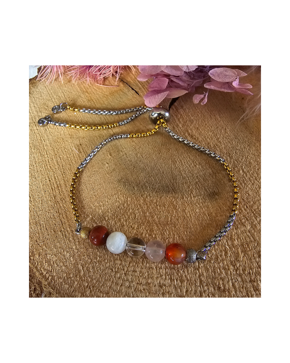 Bracelet UNIQUE Pierre de Lune – Cristal – Jaspe – Cornaline – Quartz Rose  Amour & Stabilité Émotionnelle
