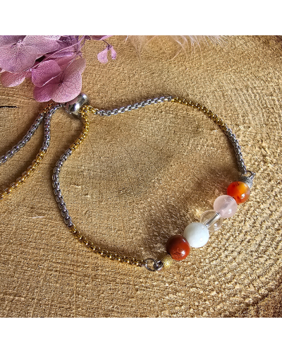 Bracelet UNIQUE Pierre de Lune – Cristal – Jaspe – Cornaline – Quartz Rose  Amour & Stabilité Émotionnelle