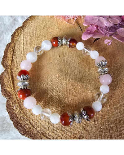 Bracelet UNIQUE Pierre de Lune – Cristal – Jaspe – Cornaline – Quartz Rose  Amour & Stabilité Émotionnelle